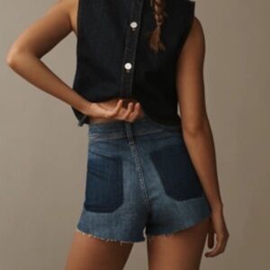 PILCRO Anthropology MID-RISE MICRO DENIM SHORTS Indigo Two-Tone Denim Shorts